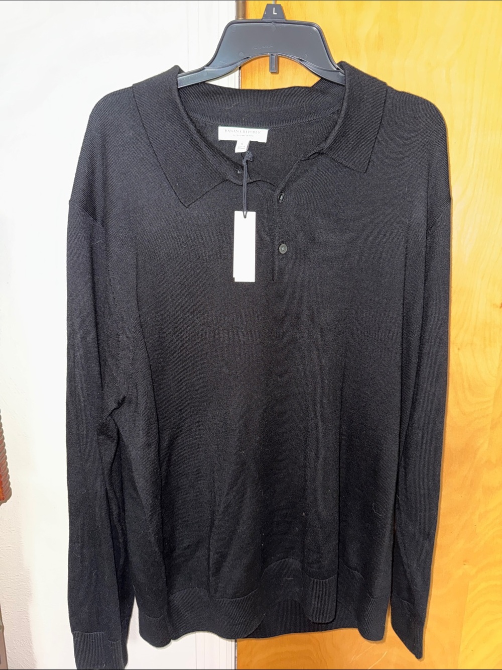 Banana Republic Black Merino Polo Sweater